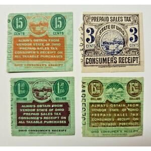 Ohio Consumer's Receipt Prepaid Sales Tax Revenue Stamps Lot of 4 Stamps PB18